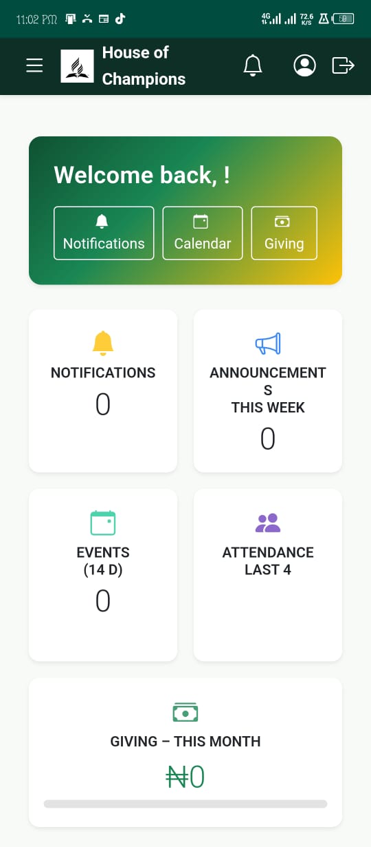 Ekklesia mobile church dashboard preview